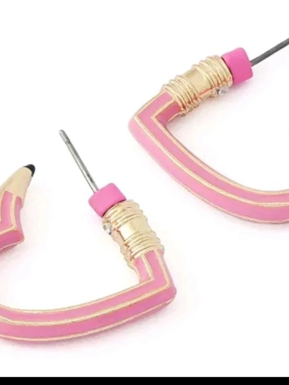 BETSEY JOHNSON Best In Class Pink Heart Pencil  Huggie Earrings, NEW WITH TAGS